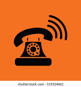 Old telephone icon. Orange background with black. Vector illustration.