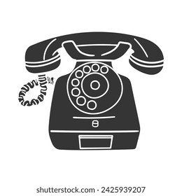 Old Telephone Icon Silhouette Illustration. Antique Phone Vector Graphic Pictogram Symbol Clip Art. Doodle Sketch Black Sign.