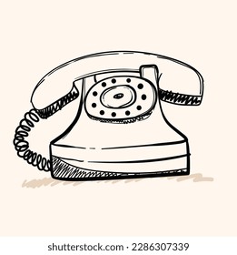 old telephone icon vector with background cream