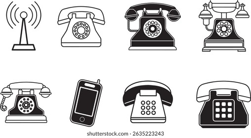 old telephone icon vector silhouette on white background