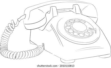 Old Telephone Line Art Vector Illustration