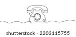 Old telephone one line drawing continuous design minimalism. Retro phone vector illustration.