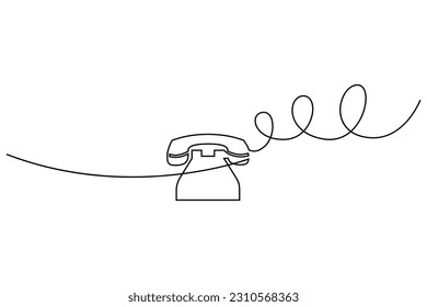 Old telephone one line drawing continuous. Retro phone. One of the first models of telephone. Vector illustration.