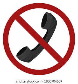 Old telephone receiver in a prohibition sign. Ban on phone calls. The danger of sound waves. Vector badge for stickers, icons and your design