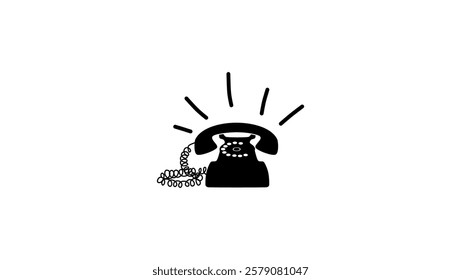 old telephone ringing, black isolated silhouette