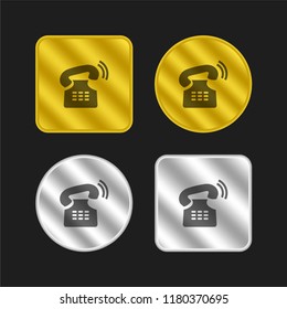 Old Telephone ringing gold and silver metallic coin logo icon design