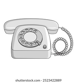 Teléfono antiguo en tonos grises, aislado.