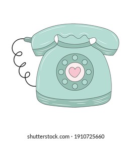 Old Telephone vector illustration, isolated colored hand drawn linear style