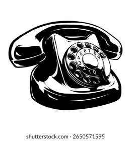 old telephone vector line art hand drawn illustration
