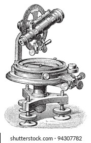 Old telescope compass / vintage illustration from Meyers Konversations-Lexikon 1897