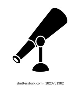 old telescope icon over white background, silhouette style, vector illustration
