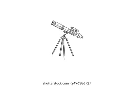 Ilustración vectorial de estilo de arte pop de telescopio antiguo. Ilustración vectorial de estilo de boceto. Vieja imitación de grabado. Antiguo telescopio dibujado a mano de imitación de boceto. herramienta de Ciencia