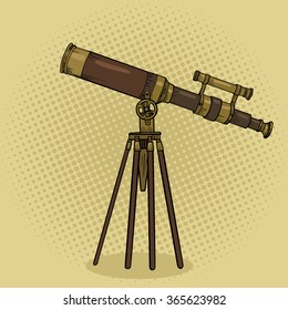 Old telescope pop art style vector illustration. Comic book style imitation. Science tool