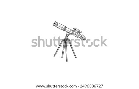 Old telescope pop art style vector illustration. sketch style vector illustration. Old engraving imitation. Old telescope hand drawn sketch imitation. Science tool