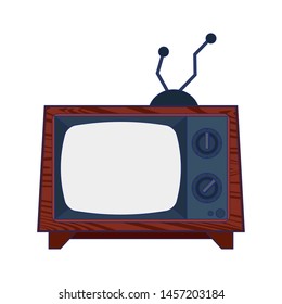 Old television with antenna vintage technology vector illustration graphic design