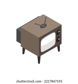 Old television colored isometric vector illustration