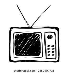velho ícone desenhado à mão da televisão. bonitinho velho doodle da televisão. bonito e adorável doodle desenhado à mão. preto e branco esboço da televisão velha.