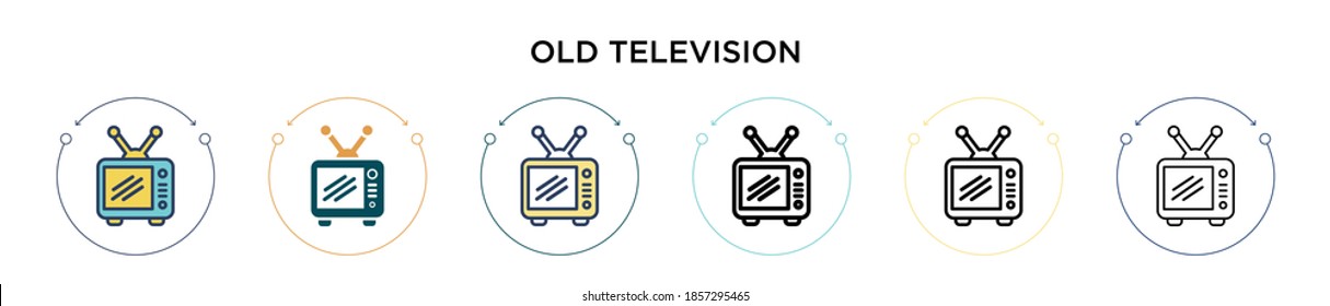 Old television icon in filled, thin line, outline and stroke style. Vector illustration of two colored and black old television vector icons designs can be used for mobile, ui, web