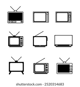 Antigo ícone da televisão estilo plano. coleção de ilustrações isoladas de desenhos animados