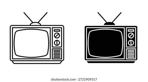 Alte Fernsehikone. Linie mit editierbarem Strich und flach für Web
