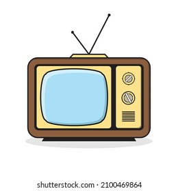 Vieja ilustración televisiva. Icono de Retro TV. Vector de dibujos animados analógicos retro TV con antena aislada en fondo blanco