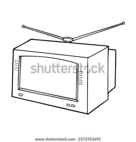 old television line vector illustration,isolated on white background,top view