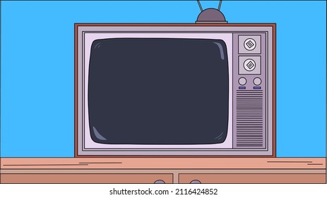Vieja televisión sobre una mesa, 
Ilustración plana.