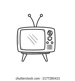 Ilustración vectorial de televisión antigua con estilo dibujado a mano de garabato aislado en fondo blanco