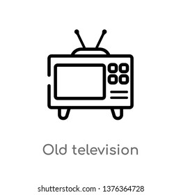 old television vector line icon. Simple element illustration. old television outline icon from technology concept. Can be used for web and mobile
