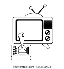 Old television with vintage videogame in black and white
