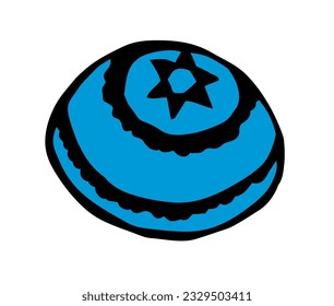 Old temple yom kippur ethnic shofar boy guy flat white kippot cover wear blue fabric tallit bar bless. Black line drawn sketch top view ancient talit kipah graphic art draw style logo icon sign design