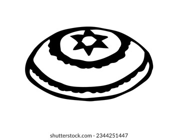 Old temple yom kippur ethnic shofar boy guy flat white kippot cover wear blue fabric tallit bar bless. Black line drawn sketch top view ancient talit kipah graphic art draw style logo icon sign design