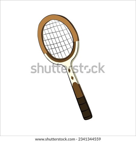 Old tennis racket draw. Color tennis racket drawing. Cartoon racket drawing. Line art. Tennis sport. Object tennis racket
