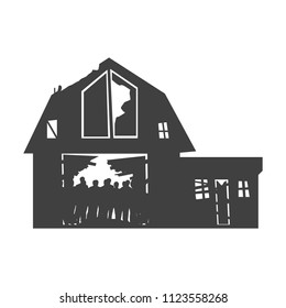 old terrible mansion on a white background