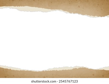 Fundo de moldura de papel rasgado de textura antiga, páginas ficaram amarelas com a idade, tom de idade, descoloração, papel manchado, material de fundo