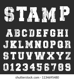 Old textured alphabet font template. Vintage letters and numbers varsity or college t-shirt design. Vector illustration.