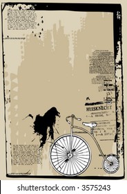 old textured grunge vector background with typographic elements and a bicycle