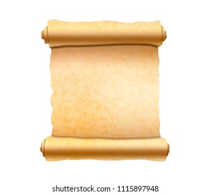 Old textured papyrus scroll isolated on white