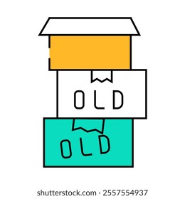 old things in box line icon vector. old things in box sign. isolated symbol illustration