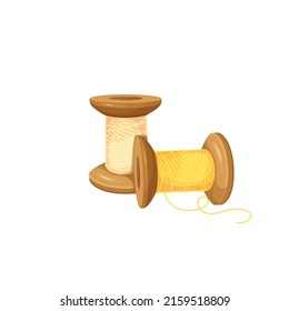 Old threads spools flat color vector objects isolated. Tailoring supplies cartoon style illustration