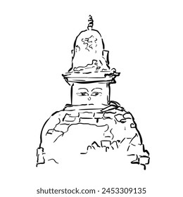 Old Tibetan Buddhist stupa hand drawn vector illustration, Buddhism religious symbol freehand travel sketch