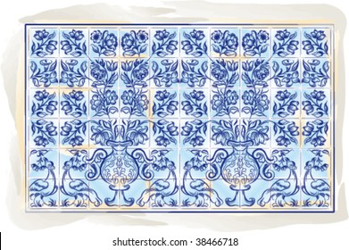 Old tiles color portuguese background, vector illustration