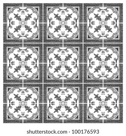 Old tiles - ornamental pattern background / vintage illustration from Meyers Konversations-Lexikon 1897