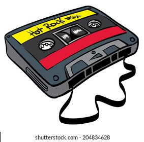 Old time cassette tape hot rock mix, ribbon out.