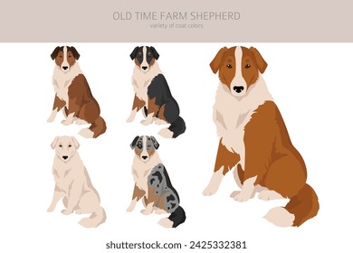 Old time farm shepherd clipart. Different coat colors set.  Vector illustration