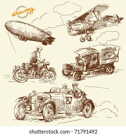 old times vehicles-handmade drawing