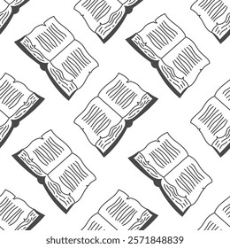 Old Tome Book Seamless Pattern. Hand drawn black and white literature reading library background. Outline repeat vector illustration