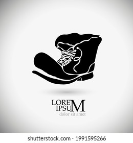 Old torn boot graphic. Shoemaker logo template. Shoe repair vector design. Shoe workshop. Vector illustration