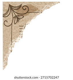 Folha de papel de música antiga rasgada em forma de canto no fundo transparente