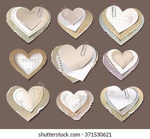 Old torn paper hearts